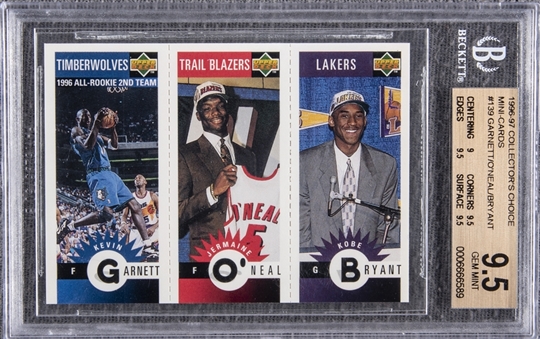 1996-97 Collectors Choice #139 Kevin Garnett/Jermaine ONeal/Kobe Bryant Triple Rookie Card - BGS GEM MINT 9.5